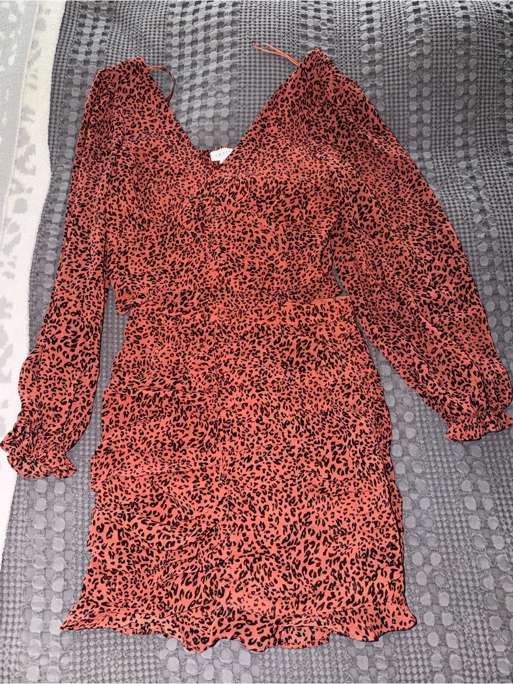 Le Lis Rust Animal Print Long Sleeve Wrap Dress
